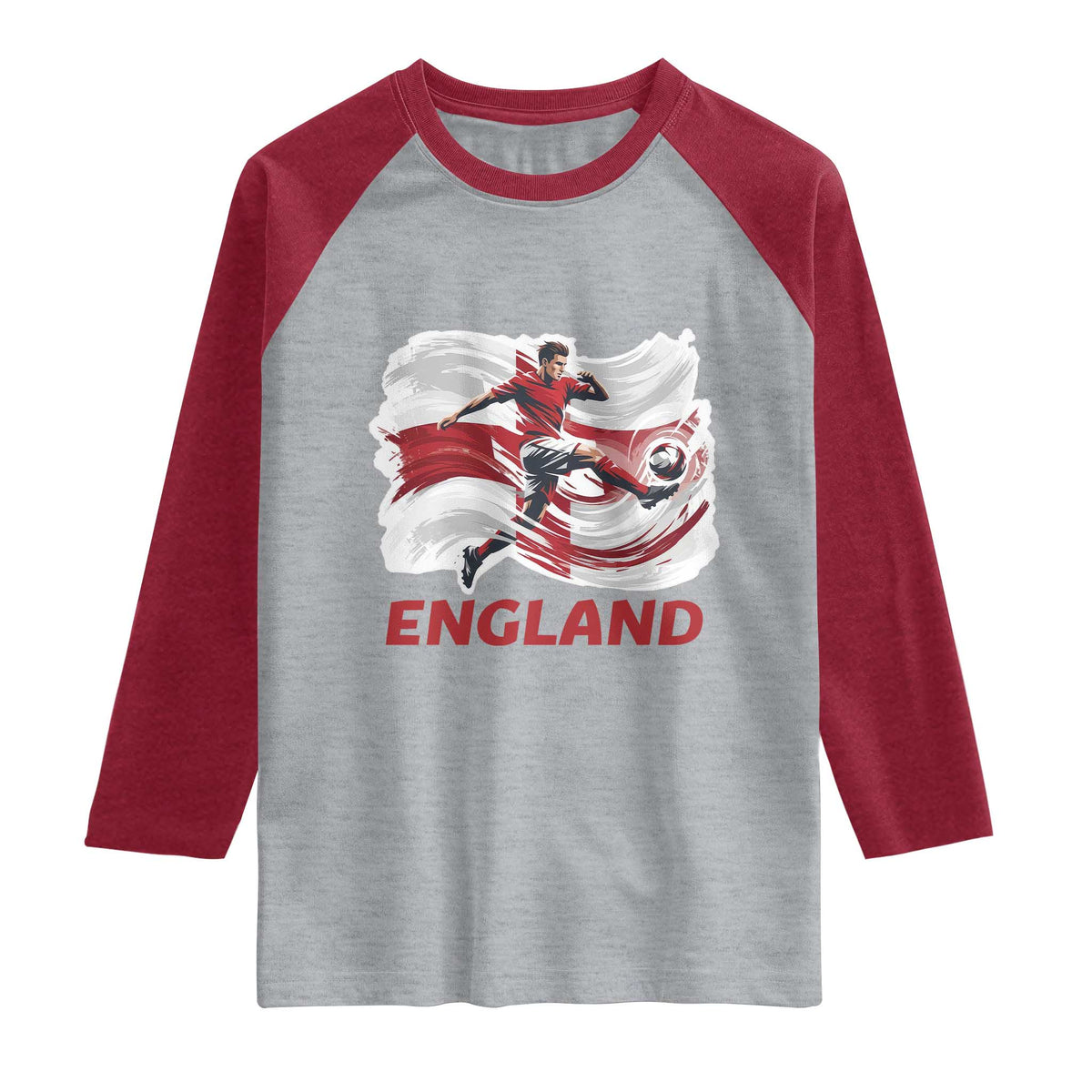 England Soccer Fan English Flag Raglan Shirt TS14 Heather Gray Heather Red Print Your Wear