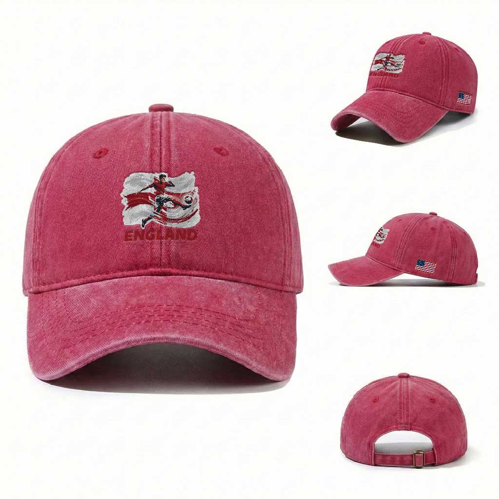 England Soccer Fan English Flag Washed Cotton Baseball Cap TS14 Washed Cap Universal Fit Red Print Your Wear