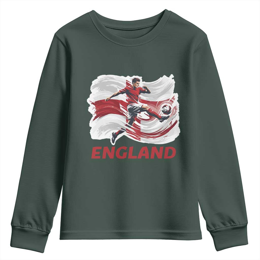 England Soccer Fan English Flag Youth Sweatshirt TS14 Dark Forest Green Print Your Wear