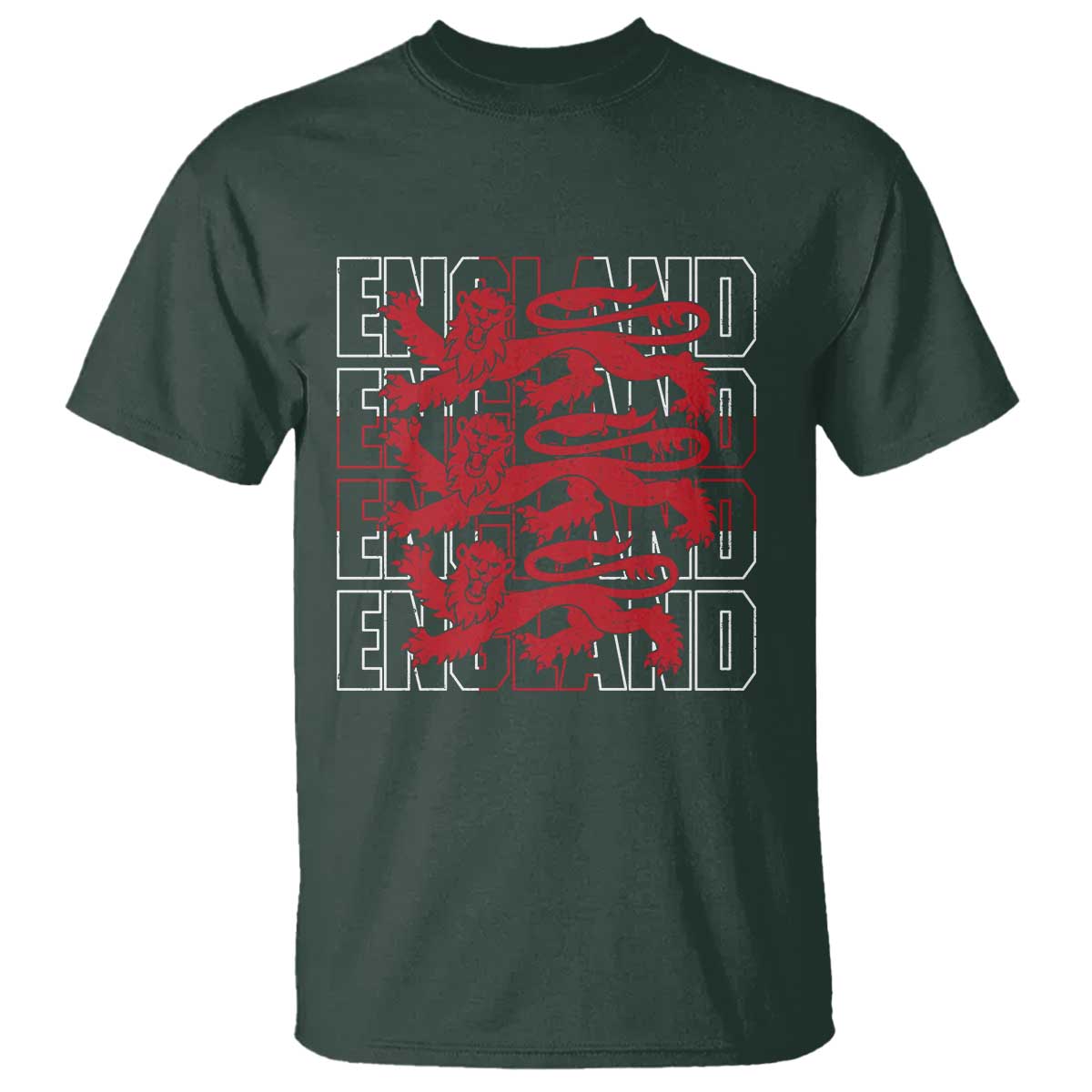 England Flag Lion Symbol English Pride T Shirt TS14 Dark Forest Green Print Your Wear