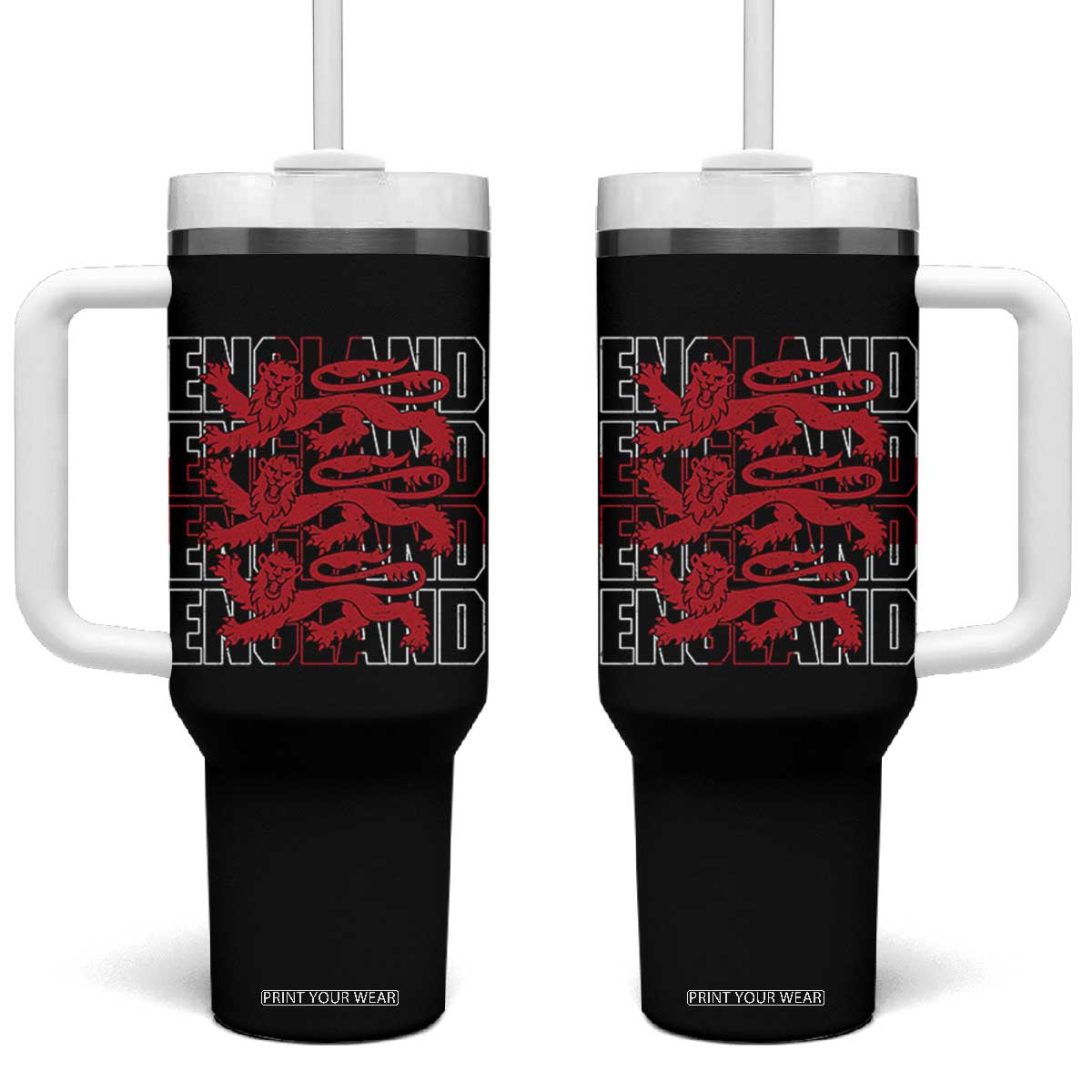 England Flag Lion Symbol English Pride Tumbler With Handle TS14 One Size: 40 oz Black Print Your Wear