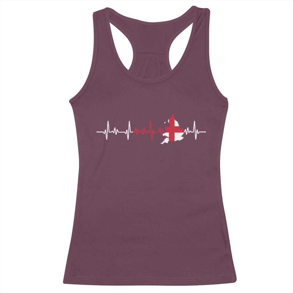 England Heartbeat EKG English Flag Map Racerback Tank Top TS14 Maroon Print Your Wear