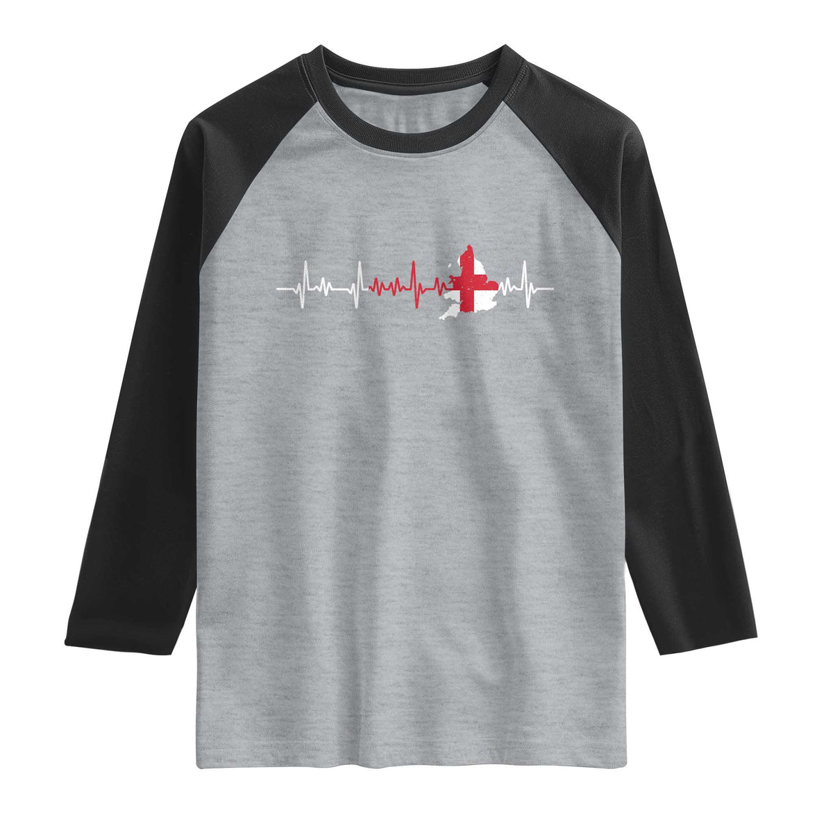 England Heartbeat EKG English Flag Map Raglan Shirt TS14 Heather Gray Black Print Your Wear