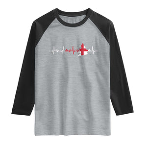 England Heartbeat EKG English Flag Map Raglan Shirt TS14 Heather Gray Black Print Your Wear