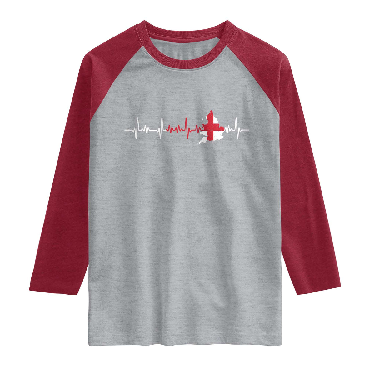 England Heartbeat EKG English Flag Map Raglan Shirt TS14 Heather Gray Heather Red Print Your Wear