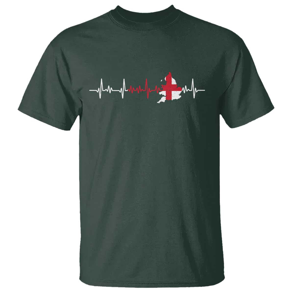 England Heartbeat EKG English Flag Map T Shirt TS14 Dark Forest Green Print Your Wear