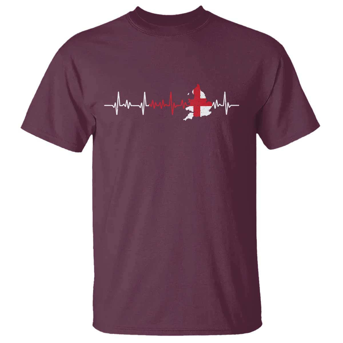 England Heartbeat EKG English Flag Map T Shirt TS14 Maroon Print Your Wear