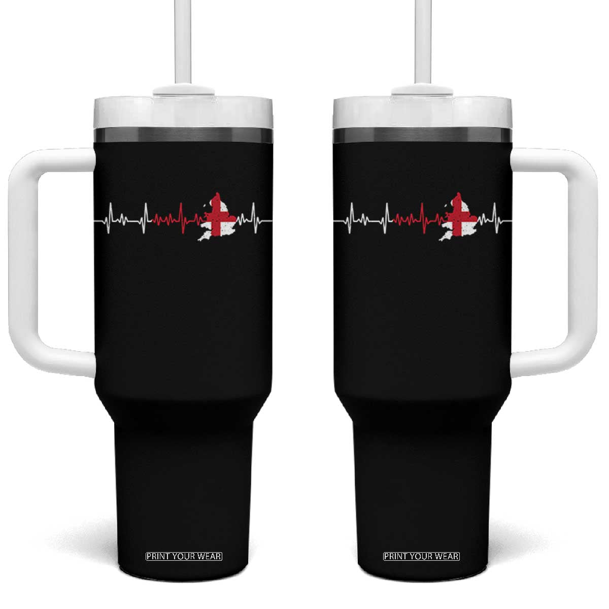 England Heartbeat EKG English Flag Map Tumbler With Handle TS14 One Size: 40 oz Black Print Your Wear