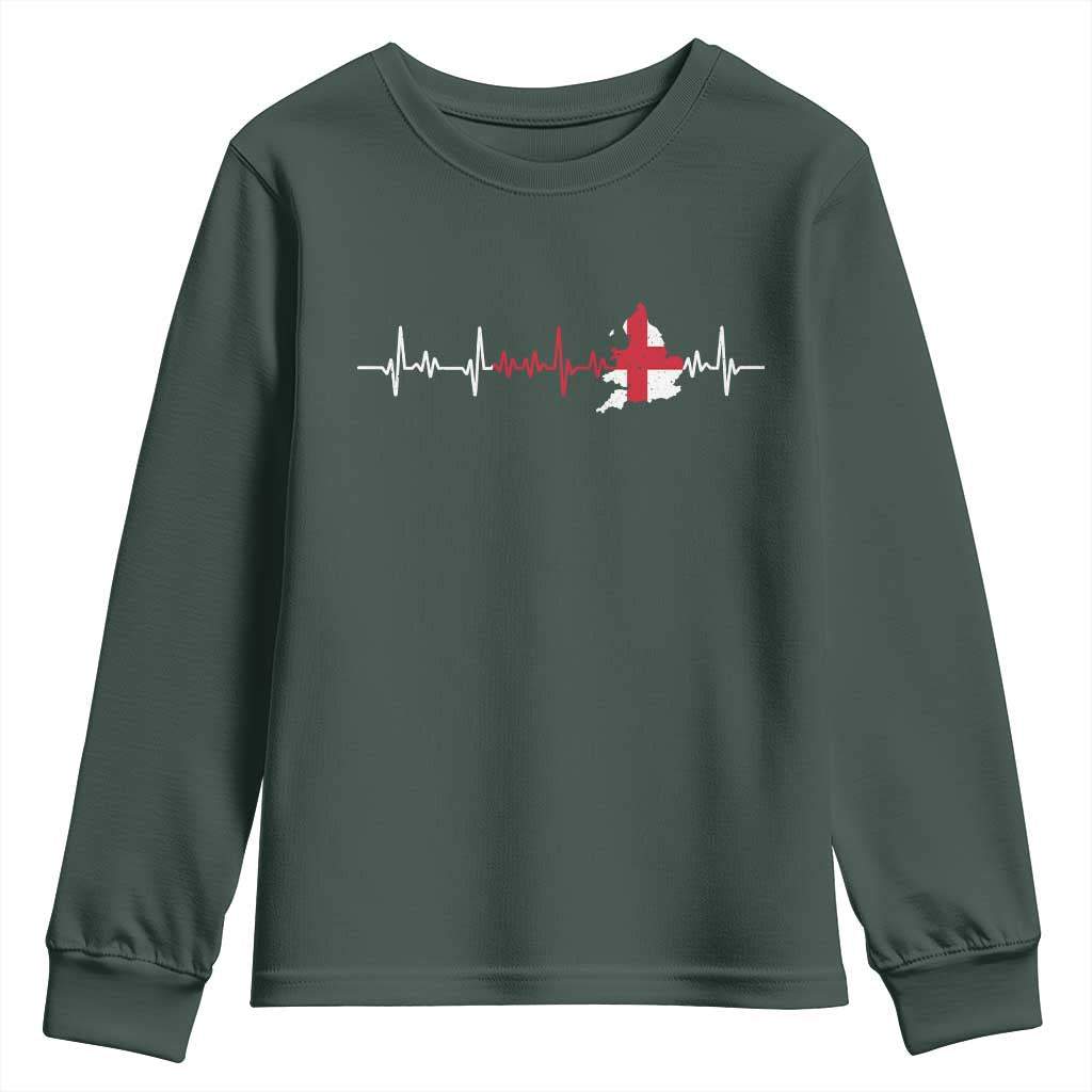 England Heartbeat EKG English Flag Map Youth Sweatshirt TS14 Dark Forest Green Print Your Wear