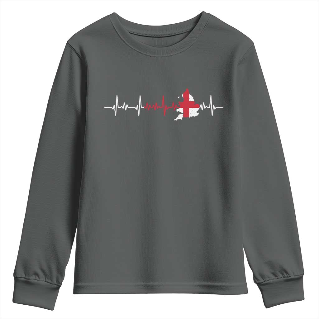 England Heartbeat EKG English Flag Map Youth Sweatshirt TS14 Dark Heather Print Your Wear