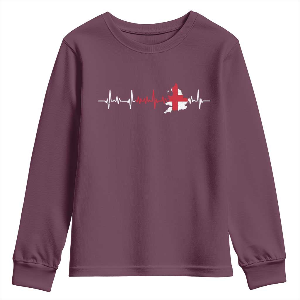 England Heartbeat EKG English Flag Map Youth Sweatshirt TS14 Maroon Print Your Wear