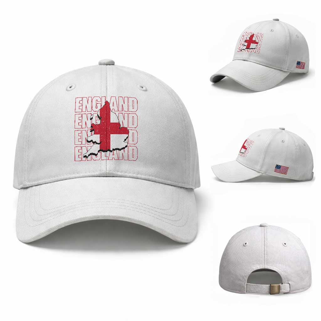 England Map St George's Cross English Roots Baseball Cap TS14 Baseball Cap Universal Fit White Print Your Wear