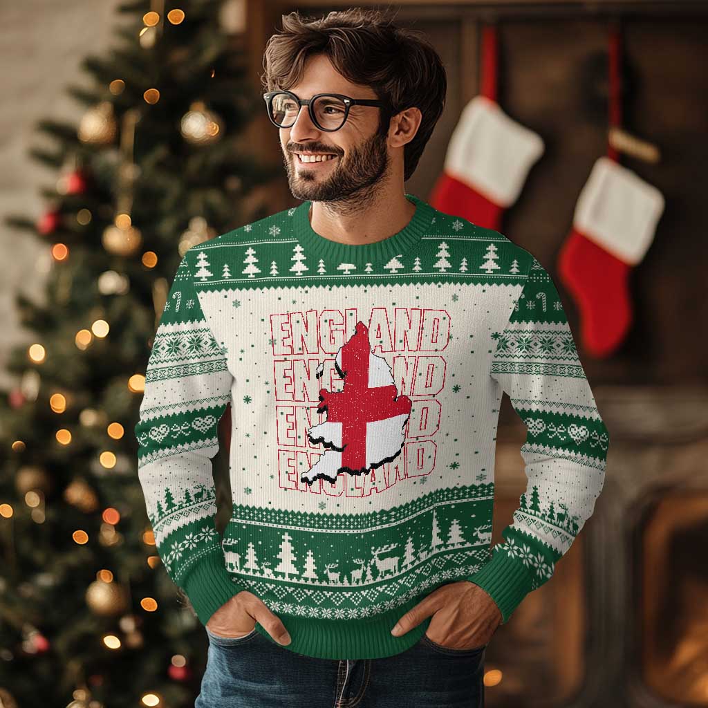 England Map St George's Cross English Roots Ugly Christmas Sweater TS14 Beige Green Print Your Wear