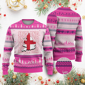 England Map St George's Cross English Roots Ugly Christmas Sweater TS14 Hot Pink Print Your Wear