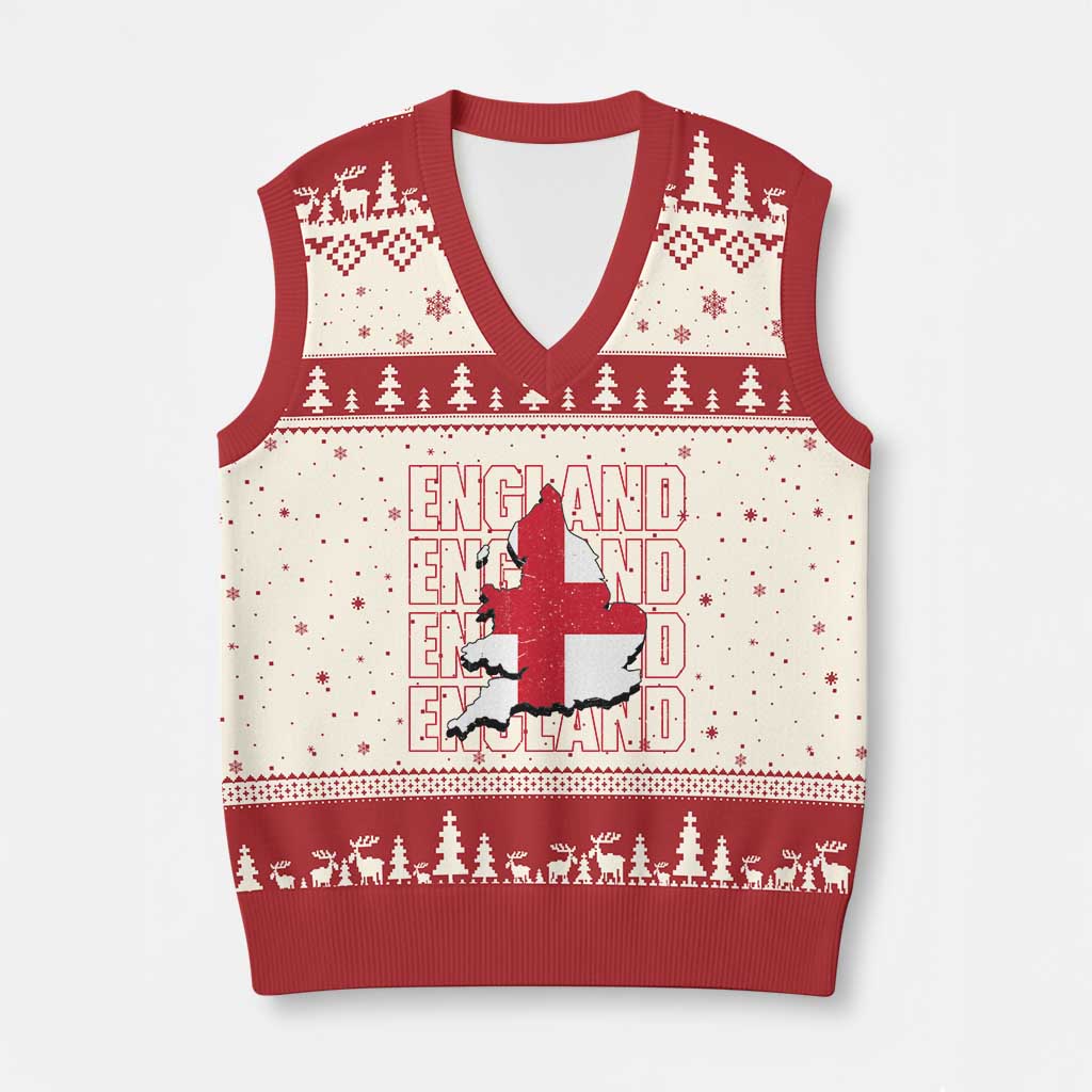 England Map St George's Cross English Roots V-Neck Knit Sweater Vest TS14 Beige Red Print Your Wear