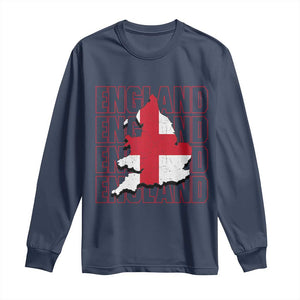 England Map St George's Cross English Roots Long Sleeve Shirt TS14 Navy Print Your Wear