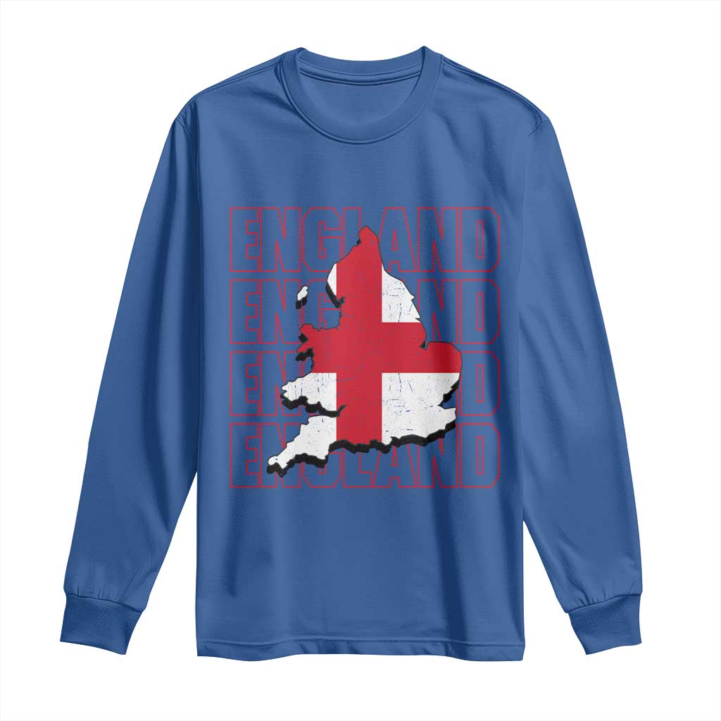 England Map St George's Cross English Roots Long Sleeve Shirt TS14 Royal Blue Print Your Wear