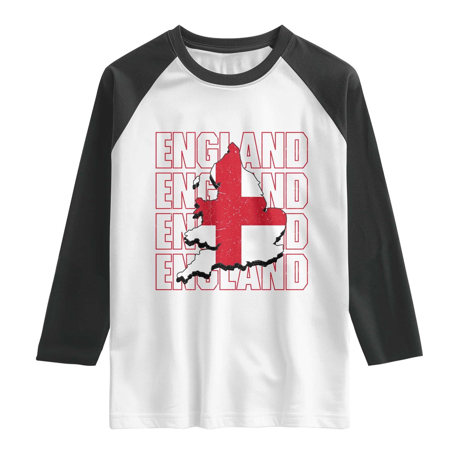 England Map St George's Cross English Roots Raglan Shirt TS14 White Black Print Your Wear