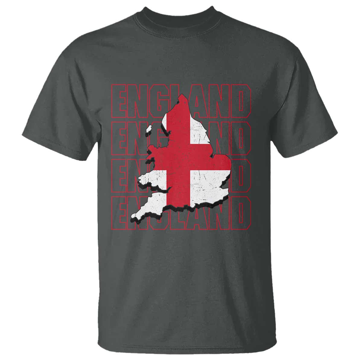 England Map St George's Cross English Roots T Shirt TS14 Dark Heather Print Your Wear