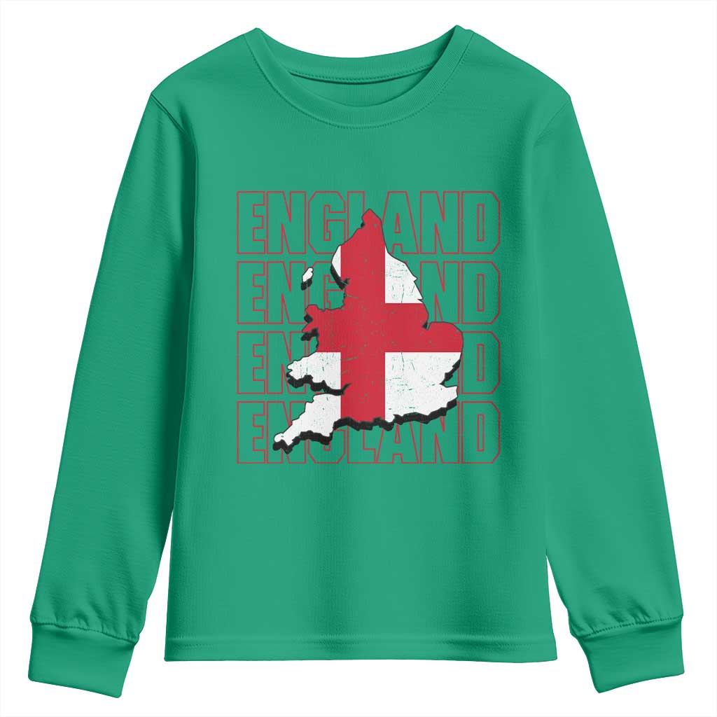 England Map St George's Cross English Roots Youth Sweatshirt TS14 Irish Green Print Your Wear