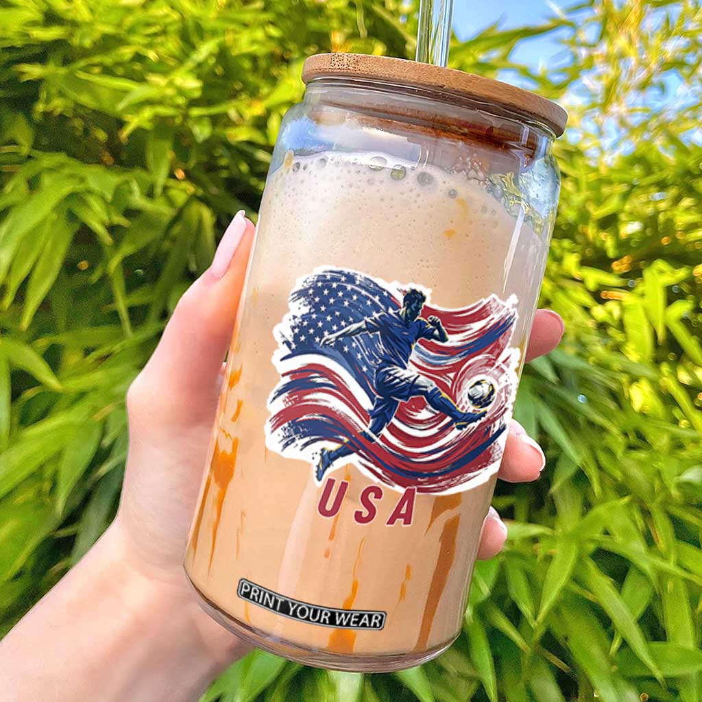 USA Soccer Fan American Flag Glass Can TS14 Black Print Your Wear