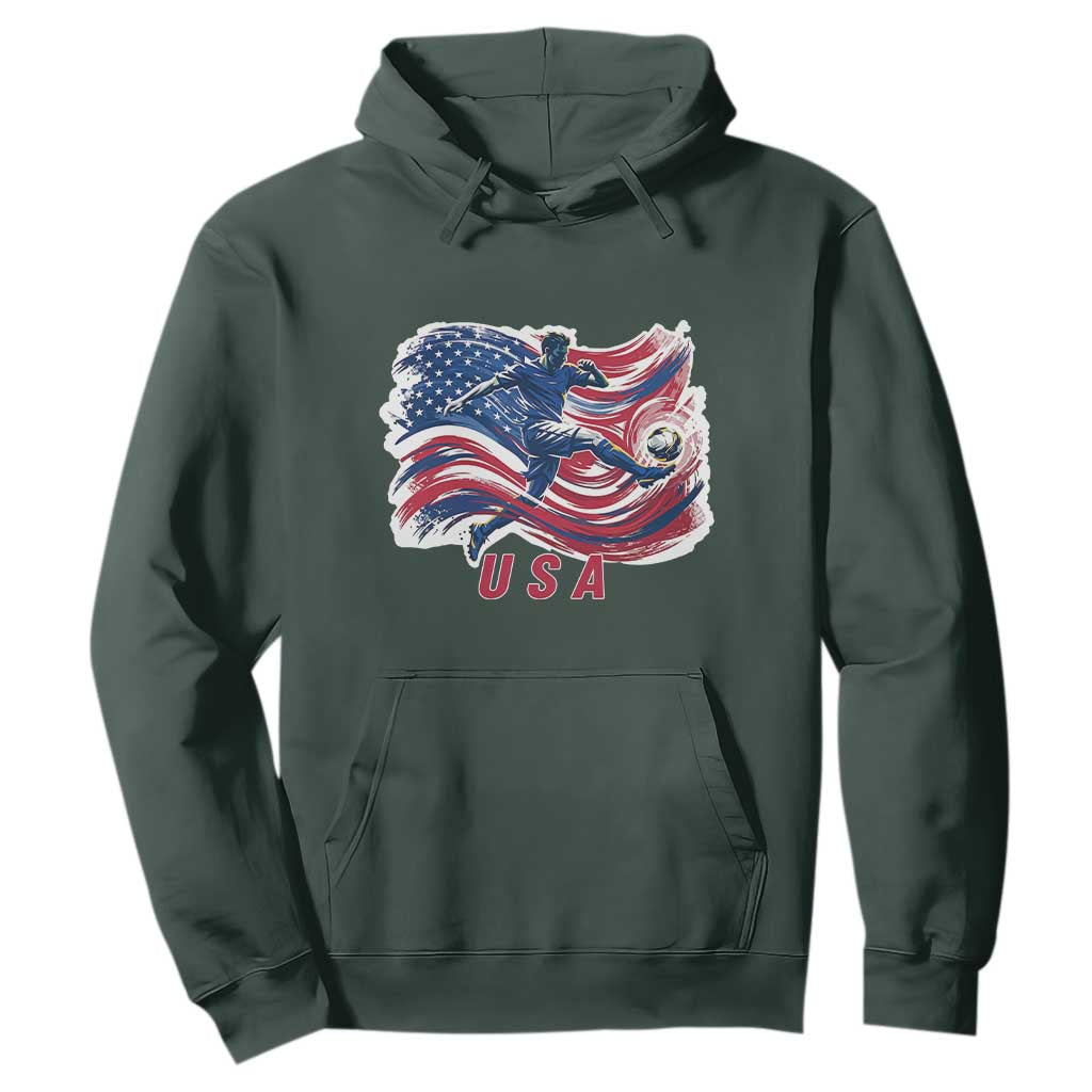USA Soccer Fan American Flag Hoodie TS14 Dark Forest Green Print Your Wear