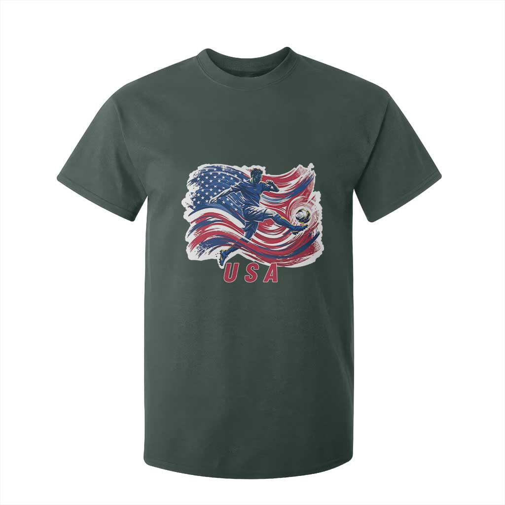 USA Soccer Fan American Flag T Shirt For Kid TS14 Dark Forest Green Print Your Wear