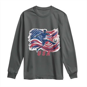 USA Soccer Fan American Flag Long Sleeve Shirt TS14 Dark Heather Print Your Wear