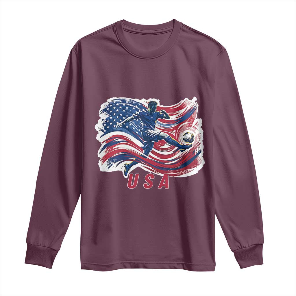USA Soccer Fan American Flag Long Sleeve Shirt TS14 Maroon Print Your Wear