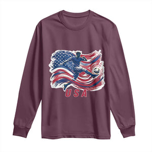 USA Soccer Fan American Flag Long Sleeve Shirt TS14 Maroon Print Your Wear