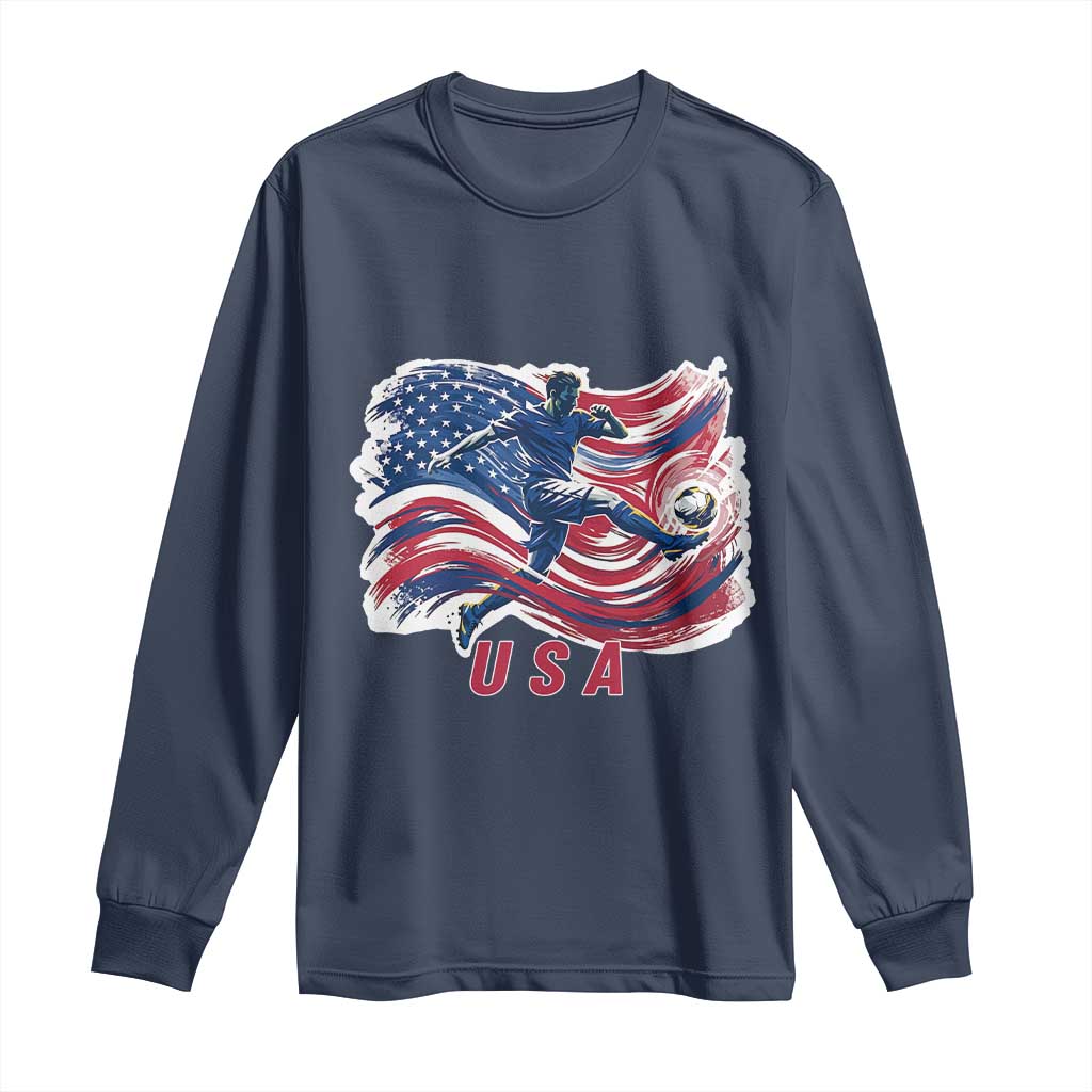 USA Soccer Fan American Flag Long Sleeve Shirt TS14 Navy Print Your Wear