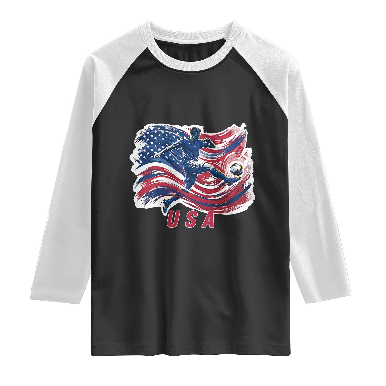 USA Soccer Fan American Flag Raglan Shirt TS14 Black White Print Your Wear