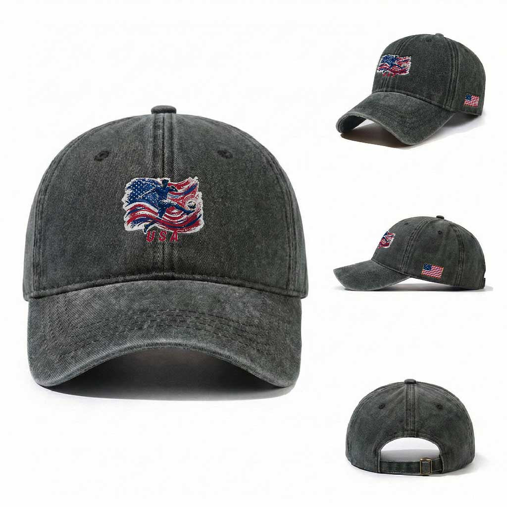 USA Soccer Fan American Flag Washed Cotton Baseball Cap TS14 Washed Cap Universal Fit Dark Green Print Your Wear