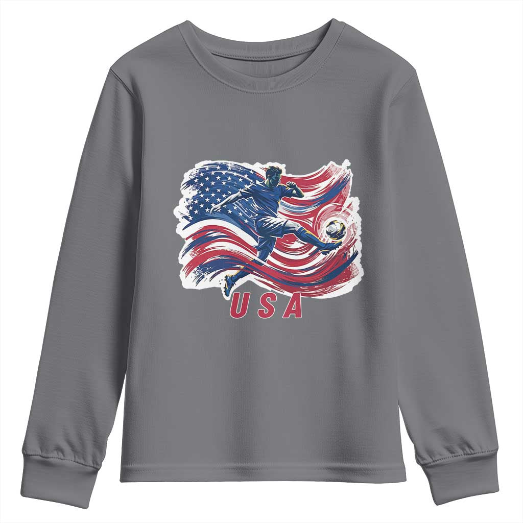 USA Soccer Fan American Flag Youth Sweatshirt TS14 Charcoal Print Your Wear