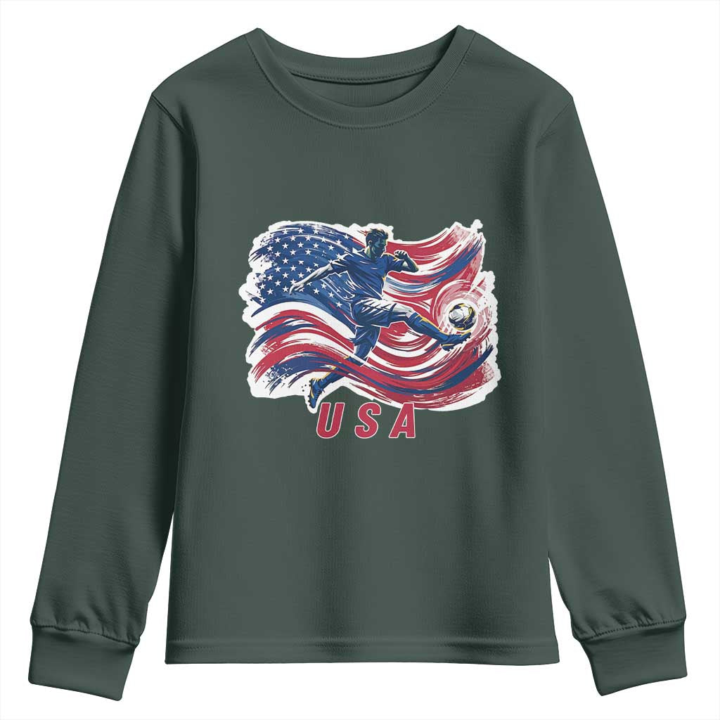 USA Soccer Fan American Flag Youth Sweatshirt TS14 Dark Forest Green Print Your Wear