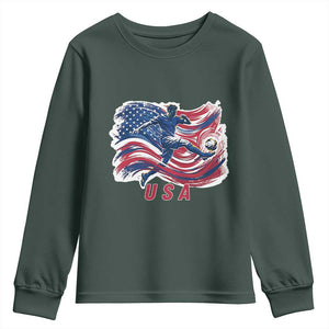 USA Soccer Fan American Flag Youth Sweatshirt TS14 Dark Forest Green Print Your Wear