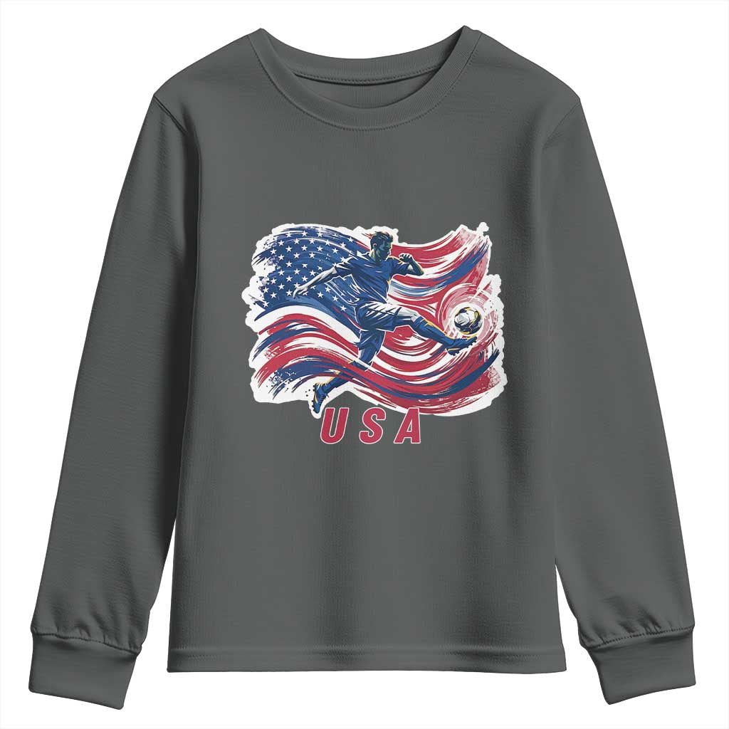 USA Soccer Fan American Flag Youth Sweatshirt TS14 Dark Heather Print Your Wear