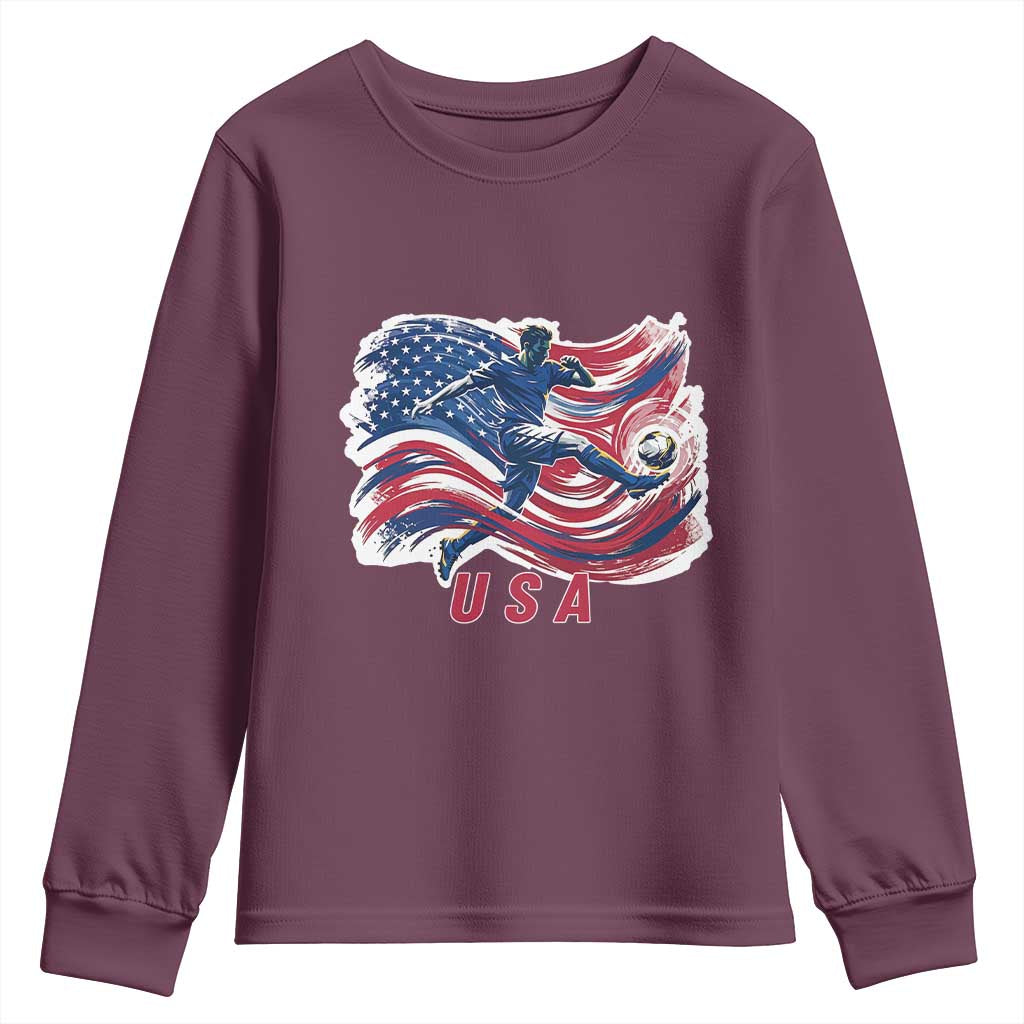 USA Soccer Fan American Flag Youth Sweatshirt TS14 Maroon Print Your Wear