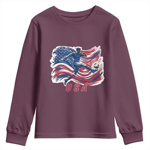 USA Soccer Fan American Flag Youth Sweatshirt TS14 Maroon Print Your Wear