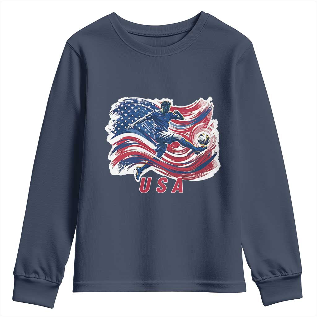 USA Soccer Fan American Flag Youth Sweatshirt TS14 Navy Print Your Wear