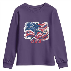USA Soccer Fan American Flag Youth Sweatshirt TS14 Purple Print Your Wear