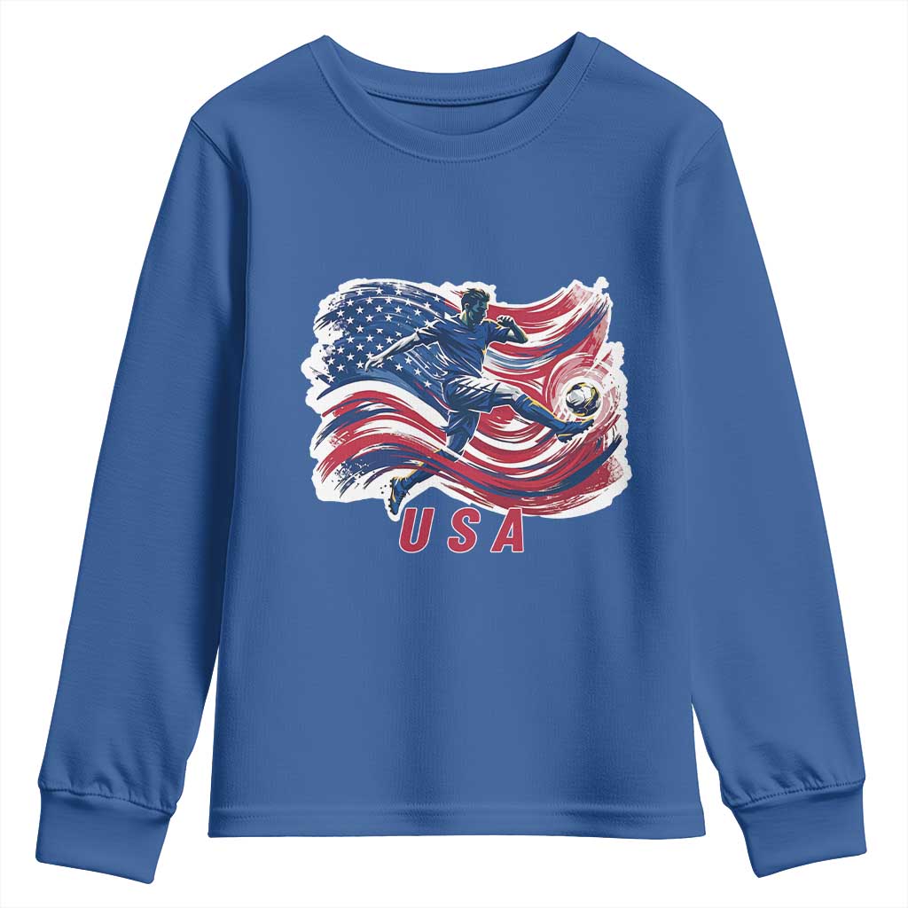USA Soccer Fan American Flag Youth Sweatshirt TS14 Royal Blue Print Your Wear