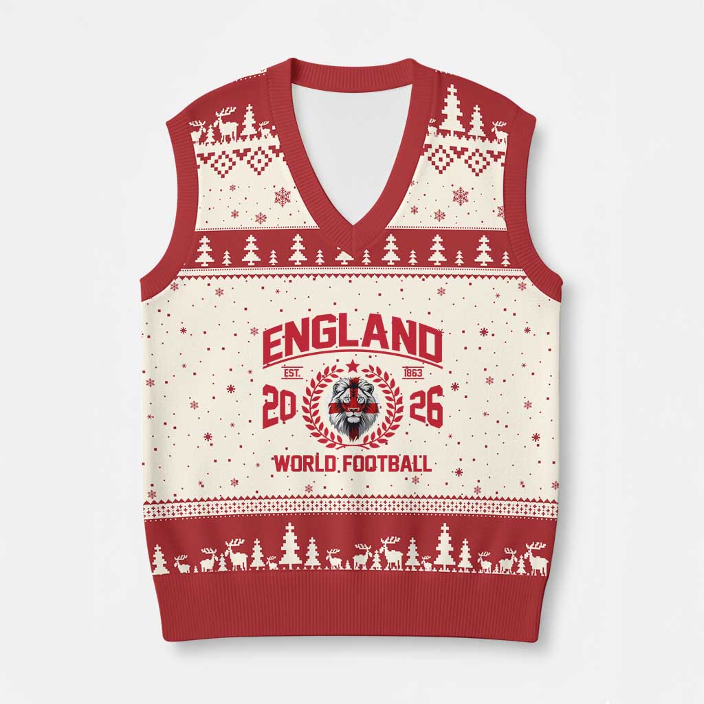 England Football Flag V-Neck Knit Sweater Vest Lion St George Cross Soccer Fan Patriotic TS14 Beige Red Print Your Wear