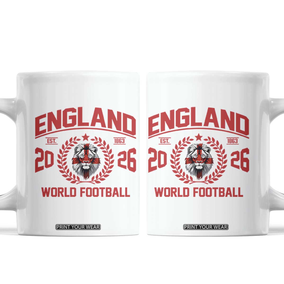 England Football Flag Coffee Mug Lion St George Cross Soccer Fan Patriotic TS14 White Print Your Wear