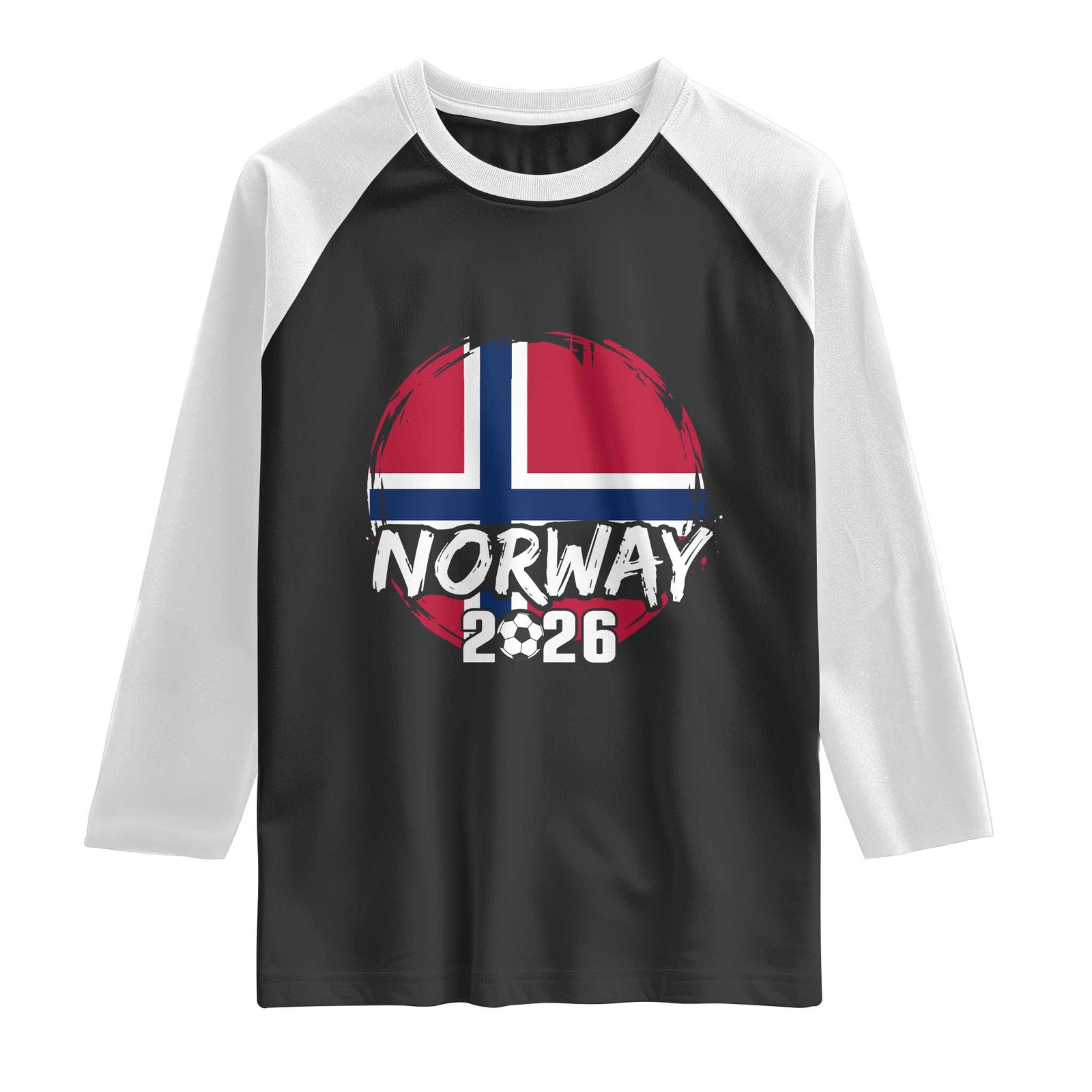 Norway 2026 Soccer Football Fan Norwegian Flag Raglan Shirt TS14 Black White Print Your Wear