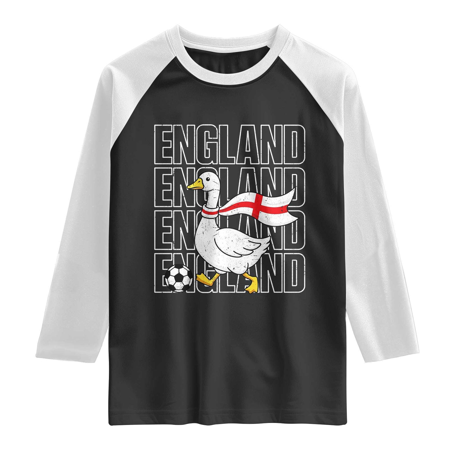 England Soccer Football Raglan Shirt Silly Goose England Flag Fan Supporter TS14 Black White Print Your Wear