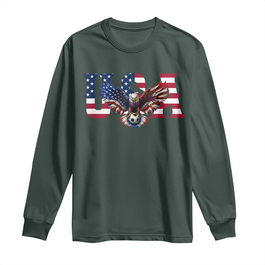 USA Soccer Eagle American Flag Fan Long Sleeve Shirt TS14 Dark Forest Green Print Your Wear