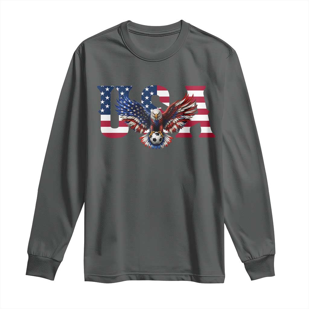 USA Soccer Eagle American Flag Fan Long Sleeve Shirt TS14 Dark Heather Print Your Wear