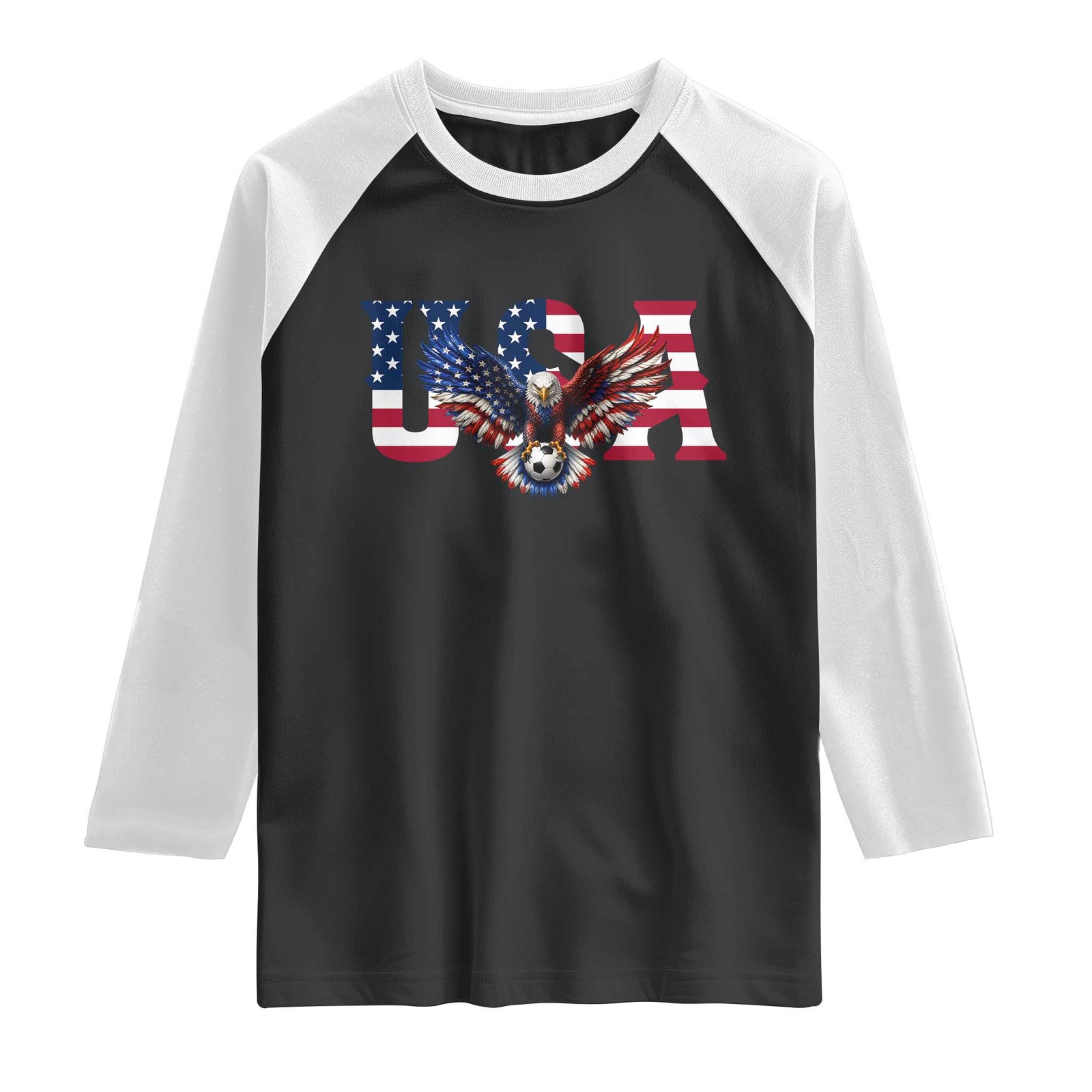 USA Soccer Eagle American Flag Fan Raglan Shirt TS14 Black White Print Your Wear
