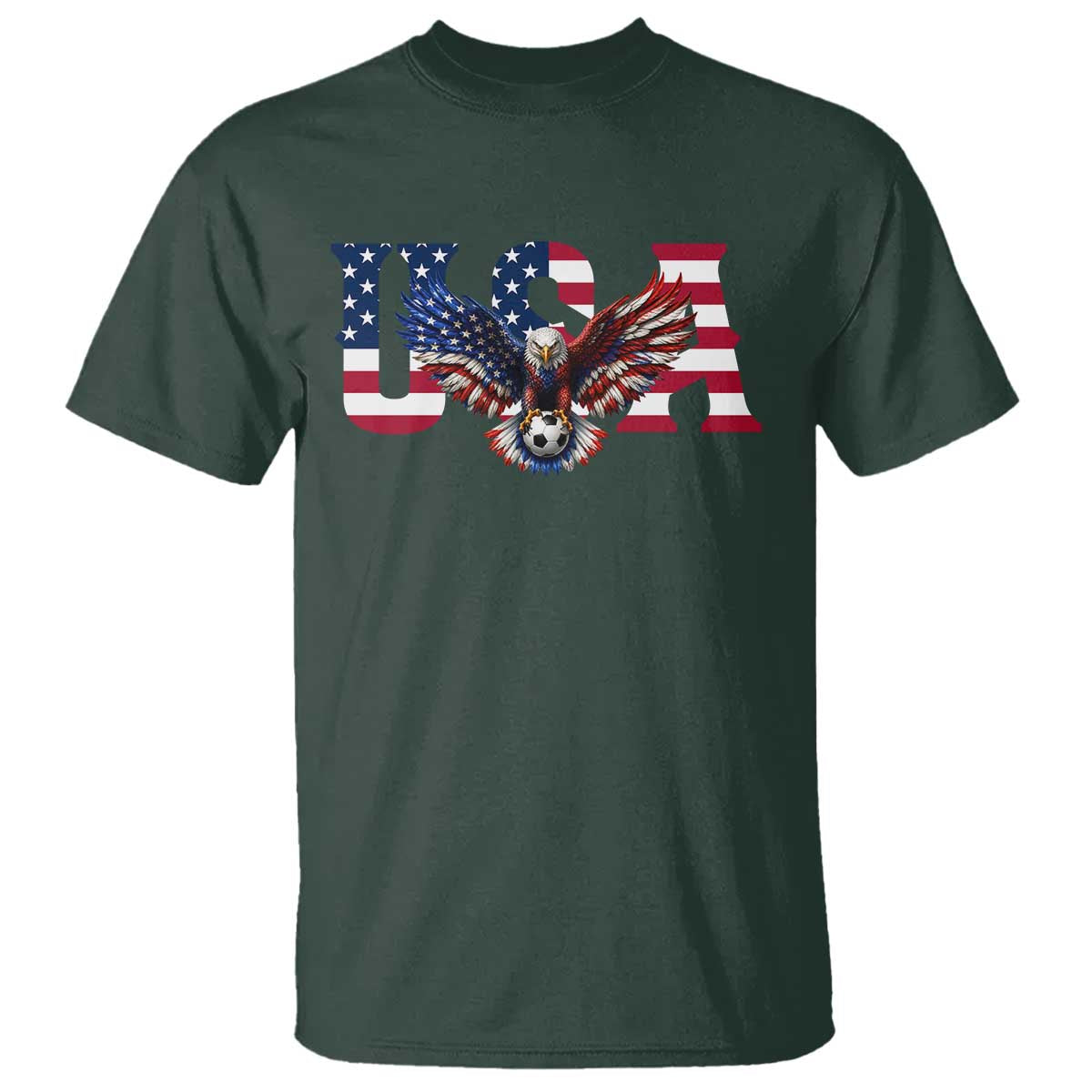 USA Soccer Eagle American Flag Fan T Shirt TS14 Dark Forest Green Print Your Wear